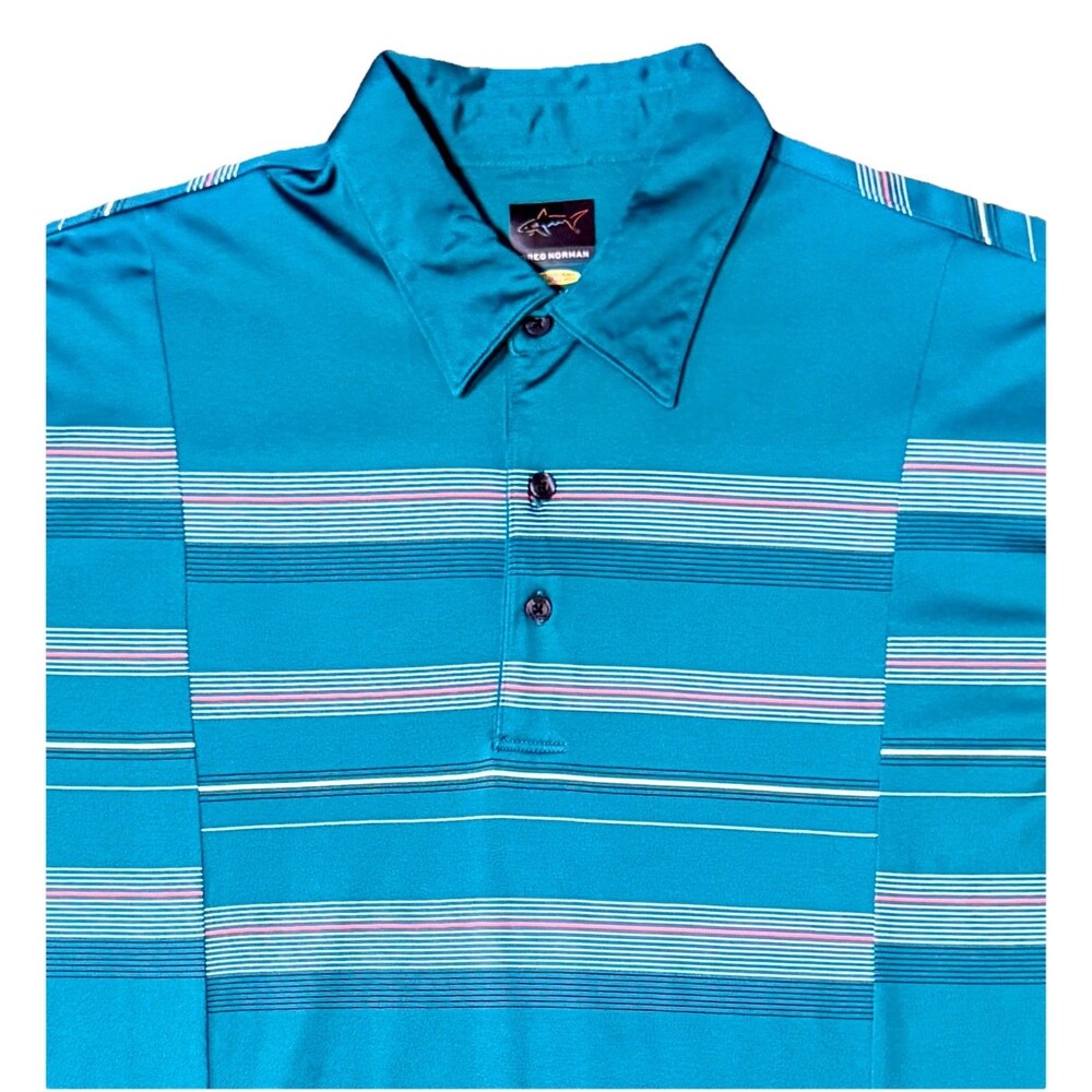 Greg Norman Play Dry Striped‎ Men’s Size XL Teal Golf Performance Polo Shirt